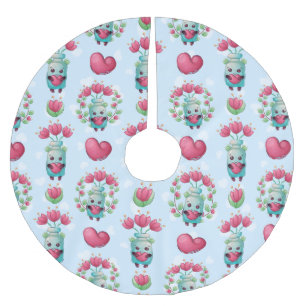 Fin Blommigt Mason Burk Hearts Mönster Julgransmatta Borstad Polyester