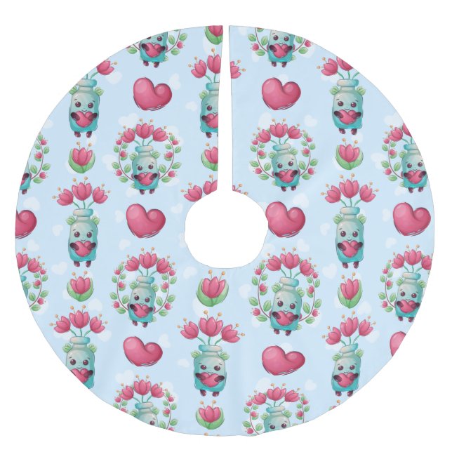 Fin Blommigt Mason Burk Hearts Mönster Julgransmatta Borstad Polyester (Framsidan)