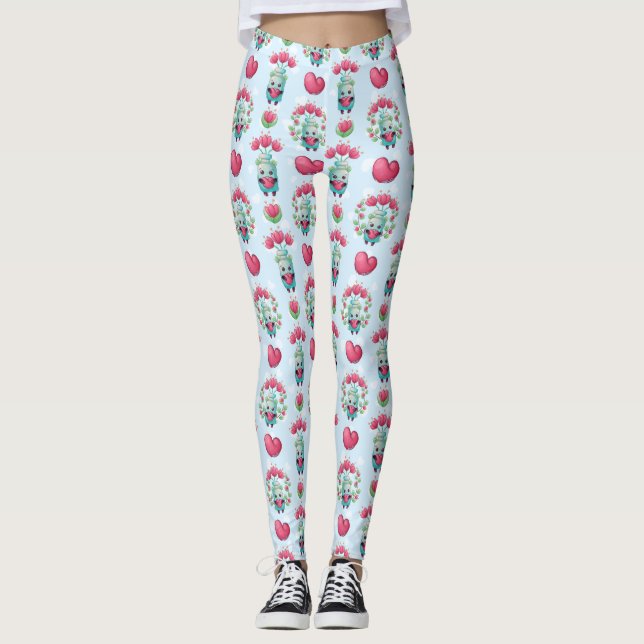 Fin Blommigt Mason Burk Hearts Mönster Leggings (Framsida)