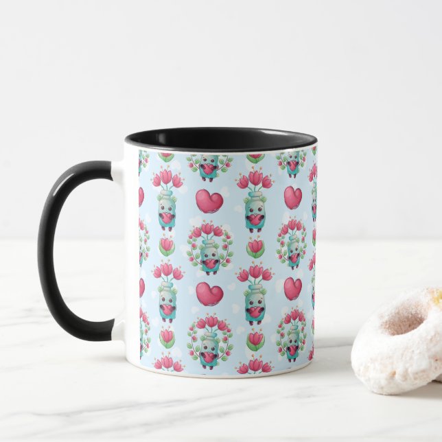 Fin Blommigt Mason Burk Hearts Mönster Mugg (Med munk)