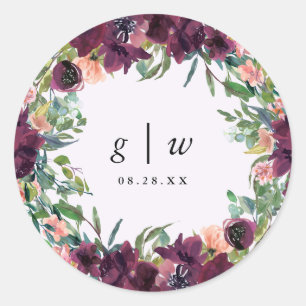 Fin Blommigt med Monogram Bröllop Runt Klistermärke