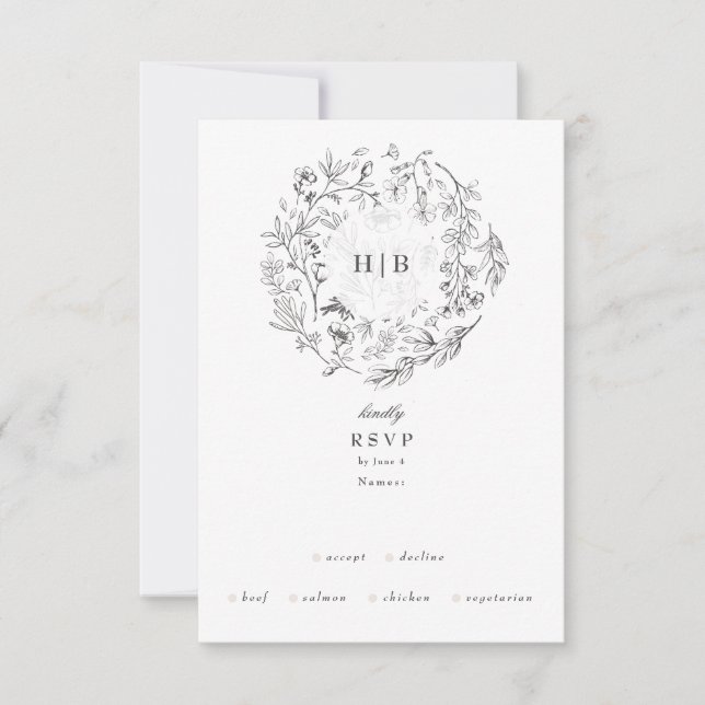 Fin Blommigt Monogram Sketchade andedräkt 4, tillv OSA Kort (Framsida)