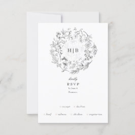 Fin Blommigt Monogram Sketchade andedräkt 4, tillv OSA Kort