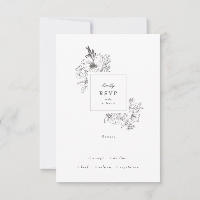 Fin Blommigt Monogram Sketchutandning Bröllop OSA Kort (Framsida)