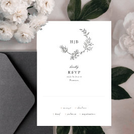 Fin Blommigt Monogram Sketchutandning Bröllop OSA Kort