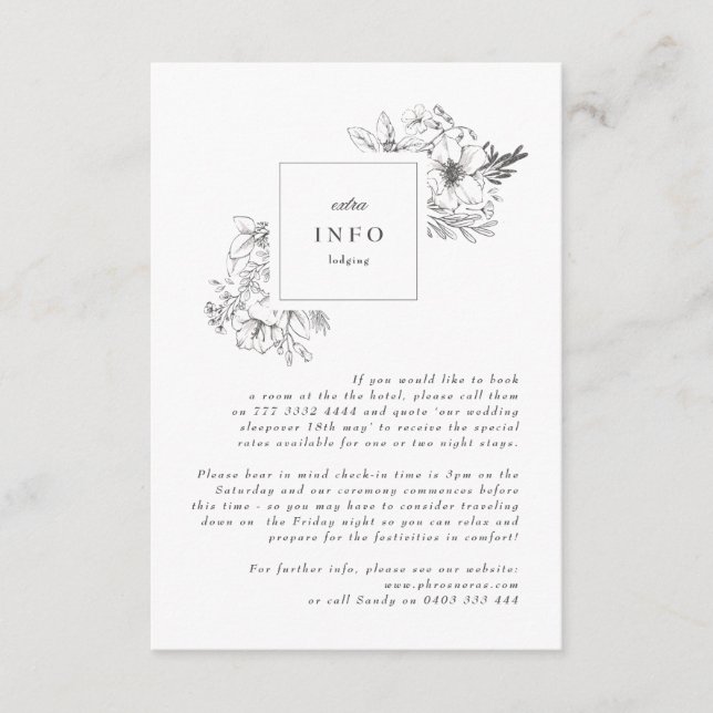 Fin Blommigt Monogram Sketchutandning Bröllop Tilläggskort (Framsida)