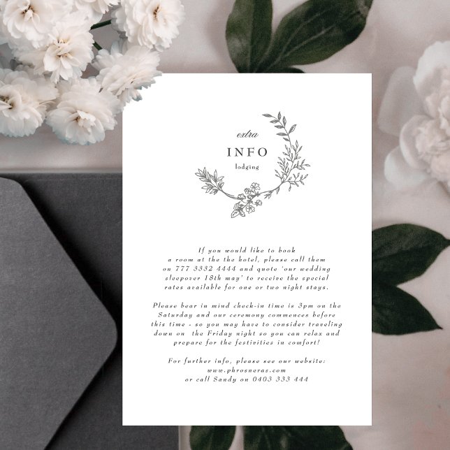 Fin Blommigt Monogram Sketchutandning Bröllop Tilläggskort (Skapare uppladdad)