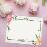 Fin Blommigt-Personlig för Vintage - stationär Anteckningskort<br><div class="desc">Söt rosa och orange blommor med vinstockar av grönt dekorerar detta vackra anteckningskort för blommigt av vintage. Anpassa den här skrivbordet till en gammal receptionist eller flickvän som ger kärlek monogram.</div>