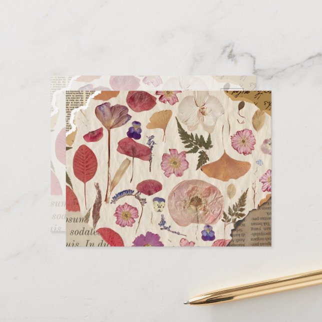 Fin Blommigt pressad Vykort (Fram/Back In Situ)
