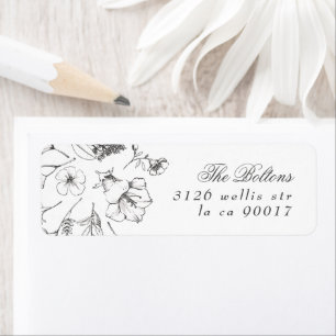 Fin Blommigt Sketched Bröllop Returadress Etikett