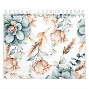 Fin blommigt sömlös mönster med vintage kalender