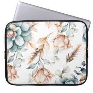 Fin blommigt sömlös mönster med vintage laptop fodral