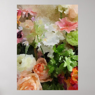 Fin Blommigt - vattenfärgspersika, Rosa och Grönt Poster