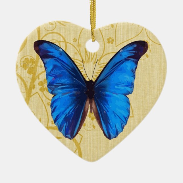 Fin Blue Butterfly Vintage art Julgransprydnad Keramik (Framsidan)