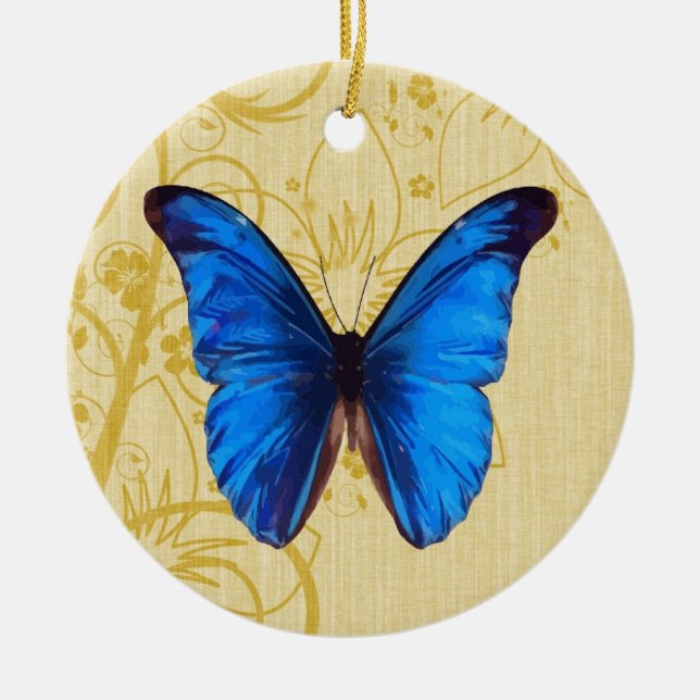 Fin Blue Butterfly Vintage art Julgransprydnad Keramik (Framsidan)