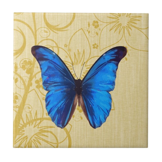 Fin Blue Butterfly Vintage art Kakelplatta (Framsidan)