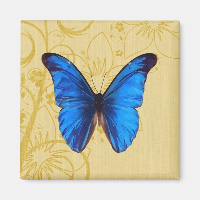 Fin Blue Butterfly vintage art Magnet (Framsidan)