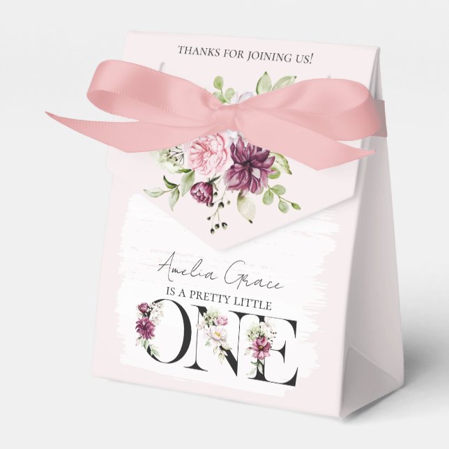 Fin Blush Blomma ONE Småflickars Första Födelsedag Presentaskar (Framsidan Sidan)