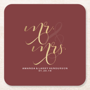 Fin Bröllop Mr & Mrs Coasters Underlägg Papper Kvadrat