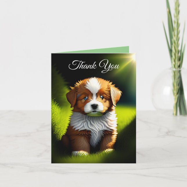 Fin brun och vit marionett tack kort (Framsida)