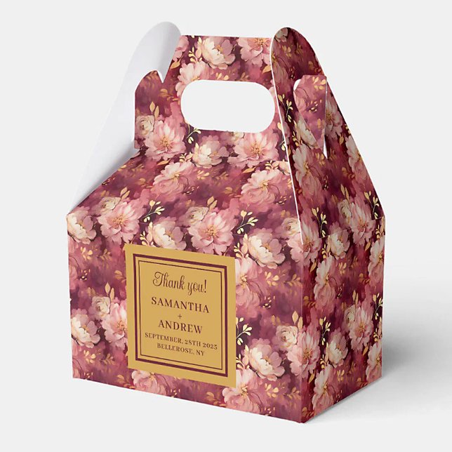 Fin Burgundy  Guld Watercolor Bröllop Presentaskar (Lovely Burgundy Blush Gold Watercolor Wedding Favor Boxes)