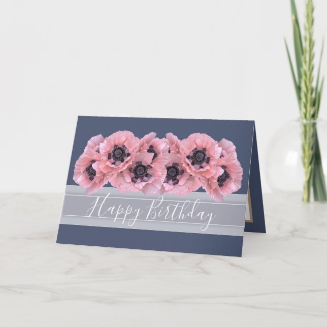 Fin Chic Blommigt Bouquet Rosa Poppy Birthday Kort (Framsida)