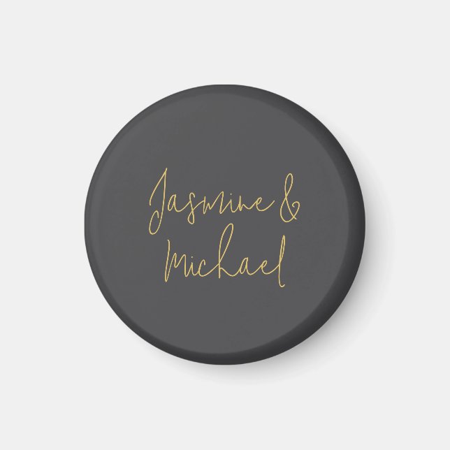 Fin Chic Calligraphy Couple Namn Grått & Guld Magnet (Framsidan)