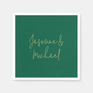 Fin Chic Calligraphy Couple Namn Grönt & Guld Pappersservett