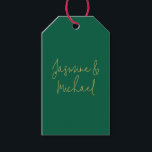 Fin Chic Calligraphy Couple Namn Grönt & Guld Presentetikett<br><div class="desc">Du kan enkelt ändra Typsnitt,  bakgrundsbild och Färg,  Brev-tecken.</div>
