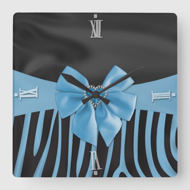 Fin chic elegant silke textileeffekter zebra fyrkantig klocka (Framsida)