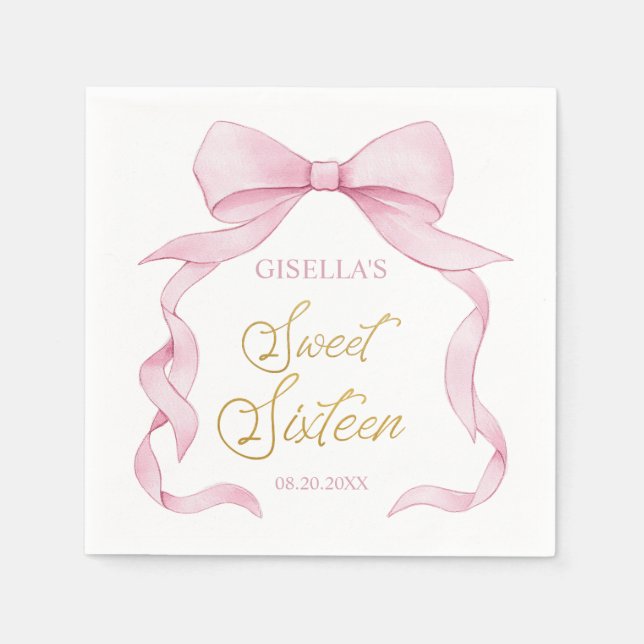 Fin Coquette Rosa Ribbon Bows Sweet 16 Sexton Pappersservett (Framsidan)