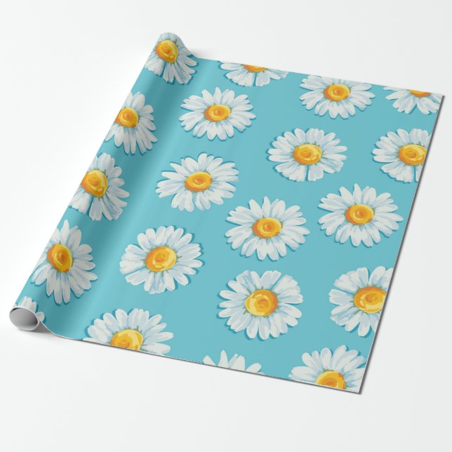 Fin daisy blommor sömlös mönster presentpapper (Utrullad)