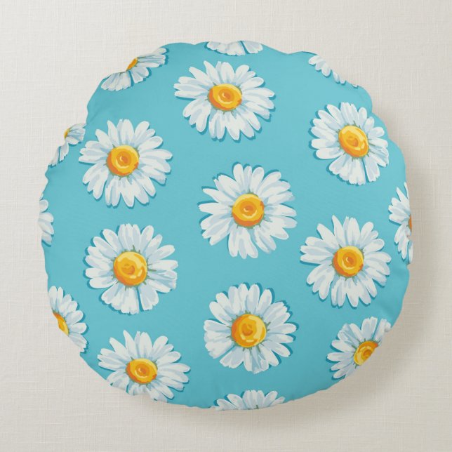 Fin daisy blommor sömlös mönster rund kudde (Framsidan)