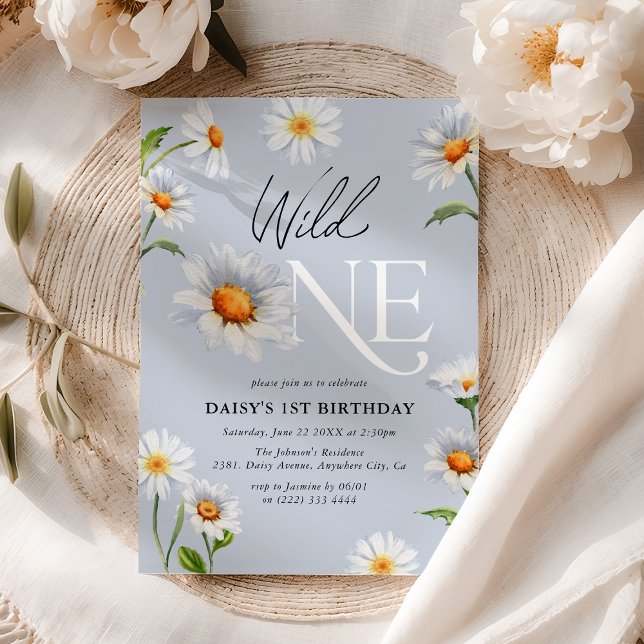 Fin Daisy Vild en flicka 1:a födelsedagen Inbjudningar (Skapare uppladdad)