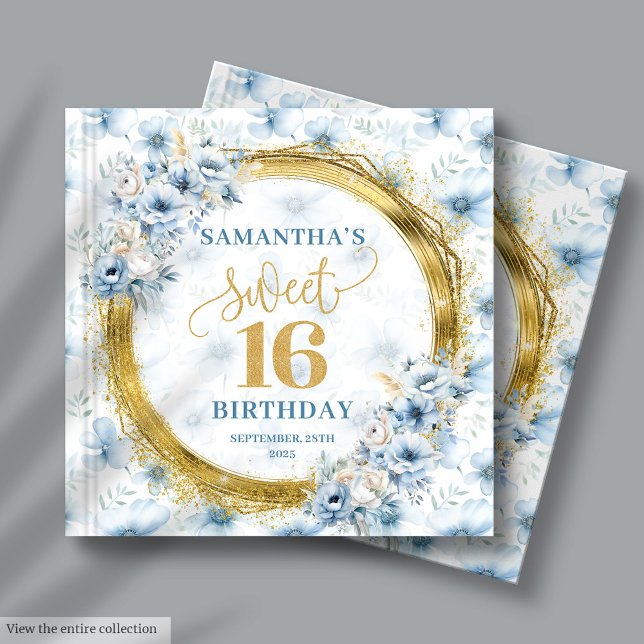 Fin Dusty Blue Sweet 16 Guest Bok med Glitter (Lovely Dusty Blue Sweet 16 Guest Book with Glitter)