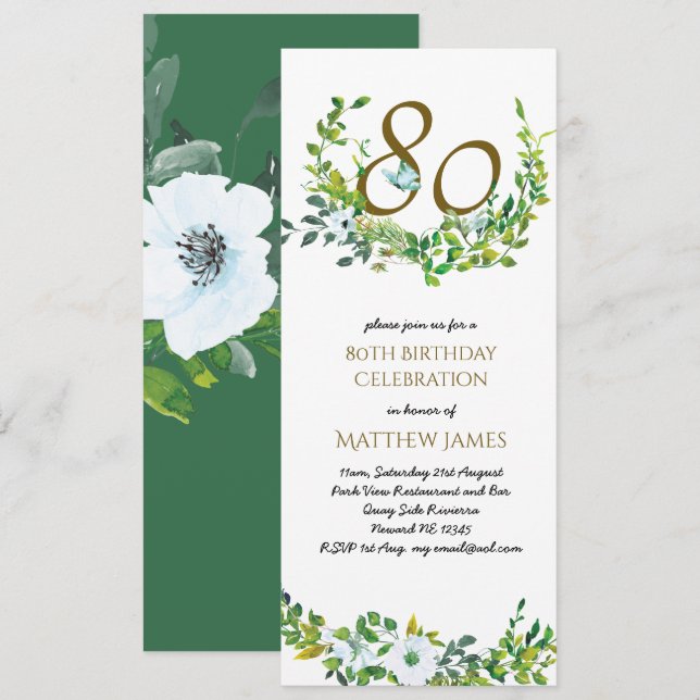 Fin Elegant 80:e födelsedagsinbjudan Kvinnor Inbjudningar (Fram/baksida)