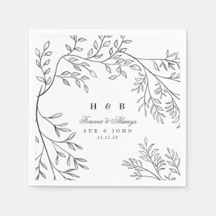 Fin Elegant Blommigt Sketched Bröllop Pappersservett