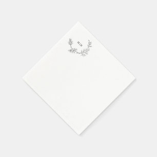 Fin Elegant Blommigt Sketched Monogram Bröllop Pappersservett