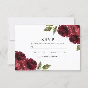 Fin Elegant Burgundy Red Flowers Bröllop OSA Kort