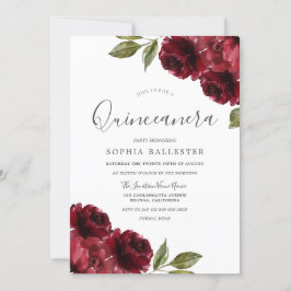 Fin Elegant Burgundy Red Flowers Quinceanera Inbjudningar