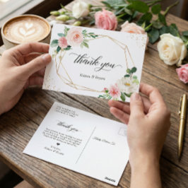 Fin Elegant Guld  Blommigt Tack Vykort