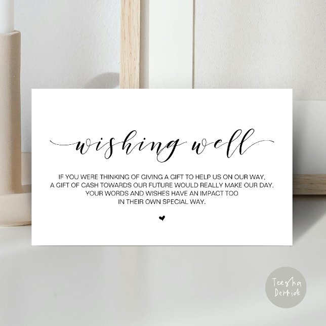Fin Elegant, i Black, Bröllop Wishing well Tilläggskort (Beautiful Elegant Wedding Wishing Well, A Note On Gifts Enclosure Card in Black and White)