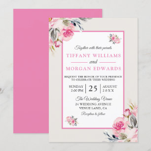 Fin Elegant  Rosa Blommigt Bröllop Inbjudningar
