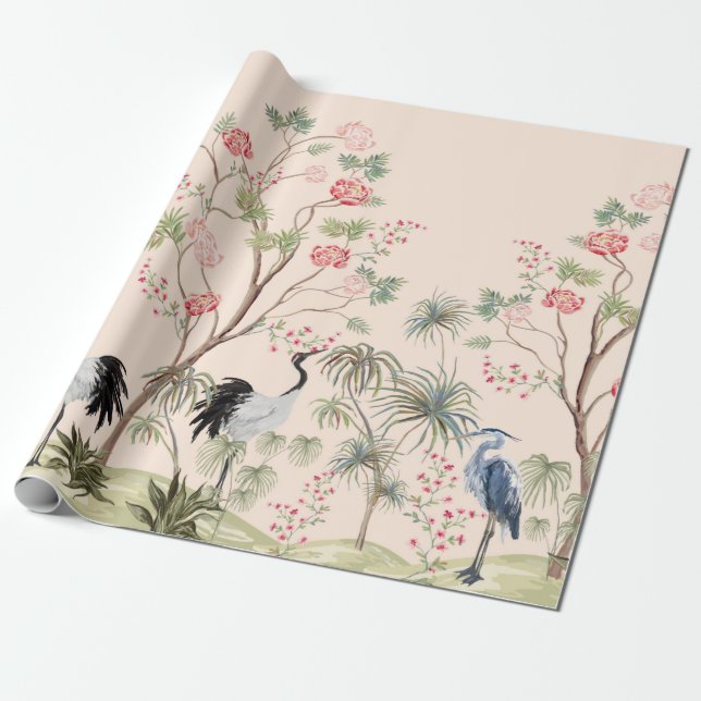 Fin exotisk chinoiserie tapet. Hand plockade Presentpapper (Utrullad)