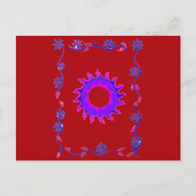 Fin Fantastisk Indian Motif Mehndi Maroon Art. Vykort (Framsida)