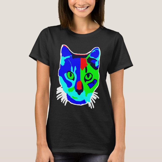 Fin färgstark Abstrakt Cat Ansikte T Shirt (Framsida)
