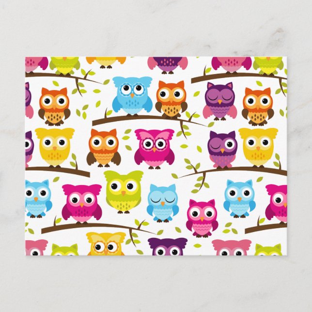 Fin färgstark Anpassningsbar Uggla Vykort (Framsida)