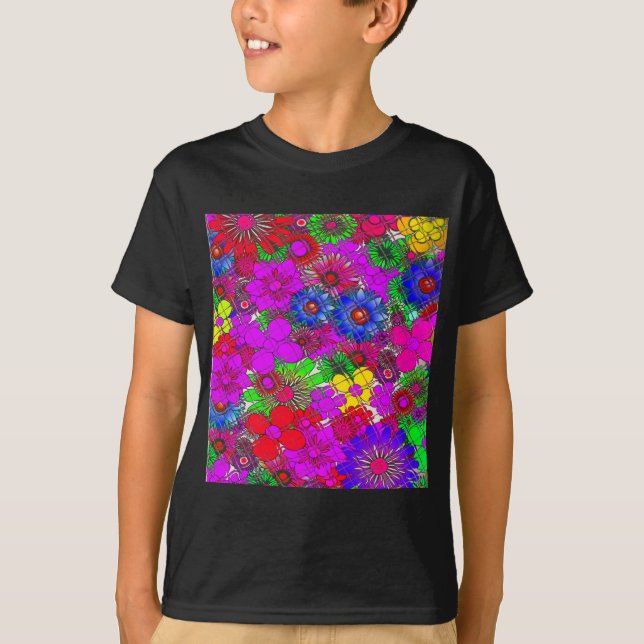 Fin färgstark blommönster för fantastisk t shirt (Framsida)