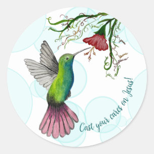 Fin färgstark vattenfärg Hummingbird Sticker Runt Klistermärke