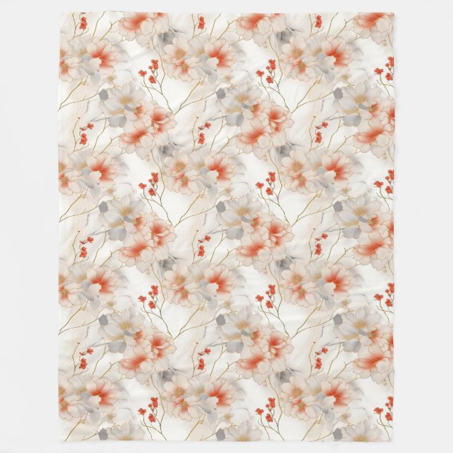 Fin Feminine Peach Red-Blommigt Fleecefilt (Framsidan)